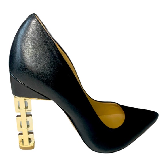 Katy Perry Collections Shoes - KATY PERRY Women’s The Suzanne Statement Heel Pumps Black/Gold Size 7.5